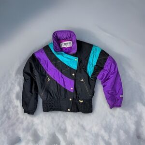 FERA Vintage SKI Jacket Women 12 NEON 80'S Geometric Hong Kong Made Avant Garde
